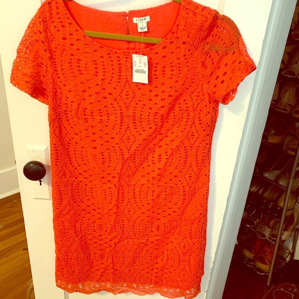 NWT JCrew Coral lace dress w scalloped hem